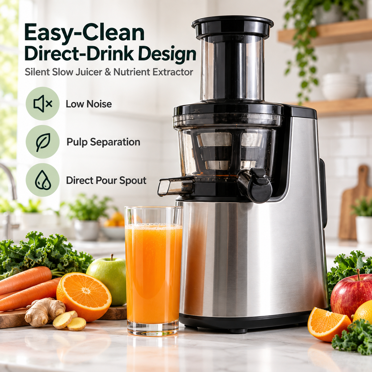🥤 LESSYUEE Silent Slow Juicer & Nutrient Extractor ✨ Automatic Pulp Separation | Smooth No-Residue Fruit & Vegetable Juicer | Household Multifunctional Juice, Milkshake & Smoothie Maker | Easy-Clean Direct-Drink Design 🍃