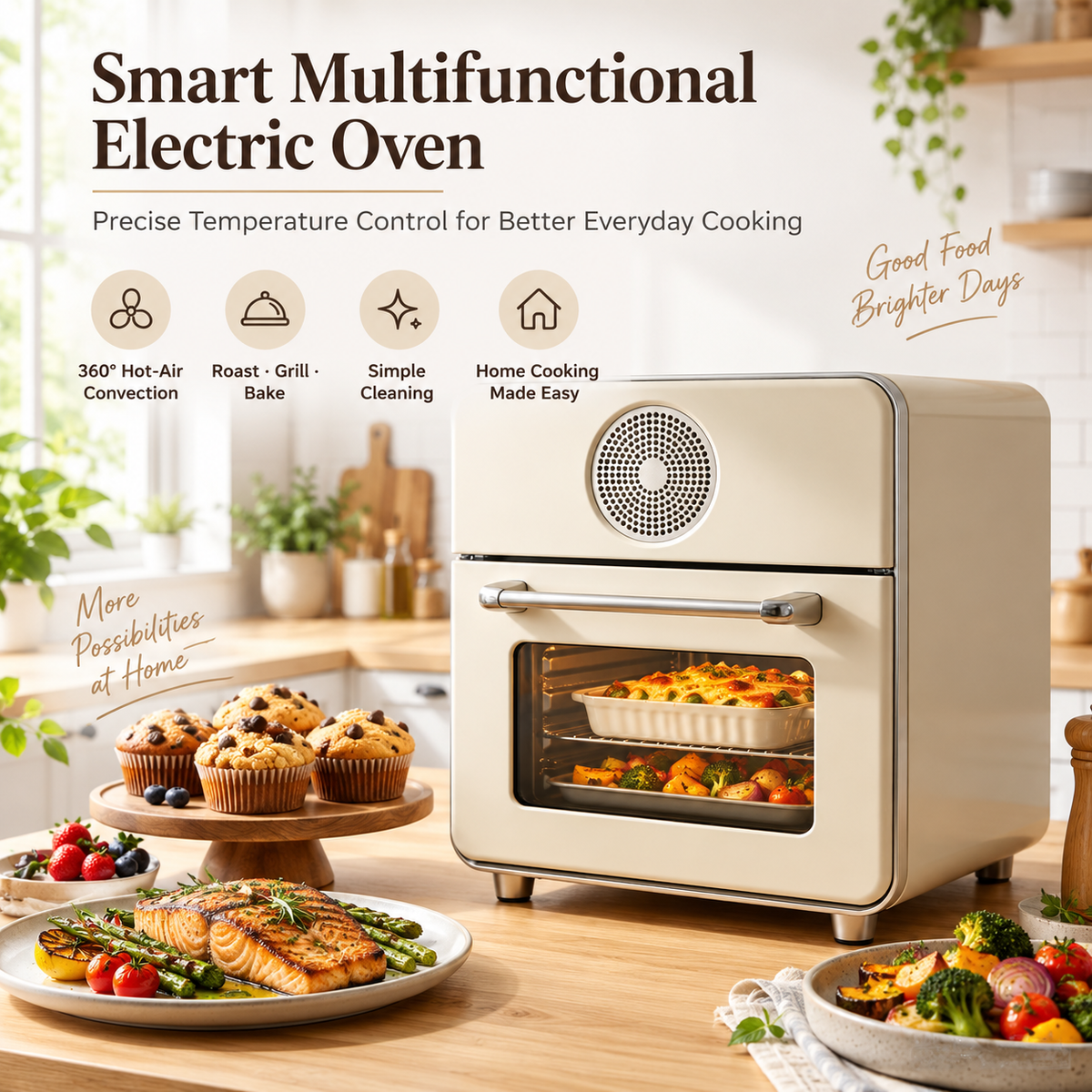 🍳✨ LESSYUEE Smart Multifunctional Electric Oven | 360° Hot-Air Convection & Precise Temperature Control | Steam, Bake, Roast & Grill All-in-One | Easy-Clean Interior | Healthy Home Cooking for Beginners & Families