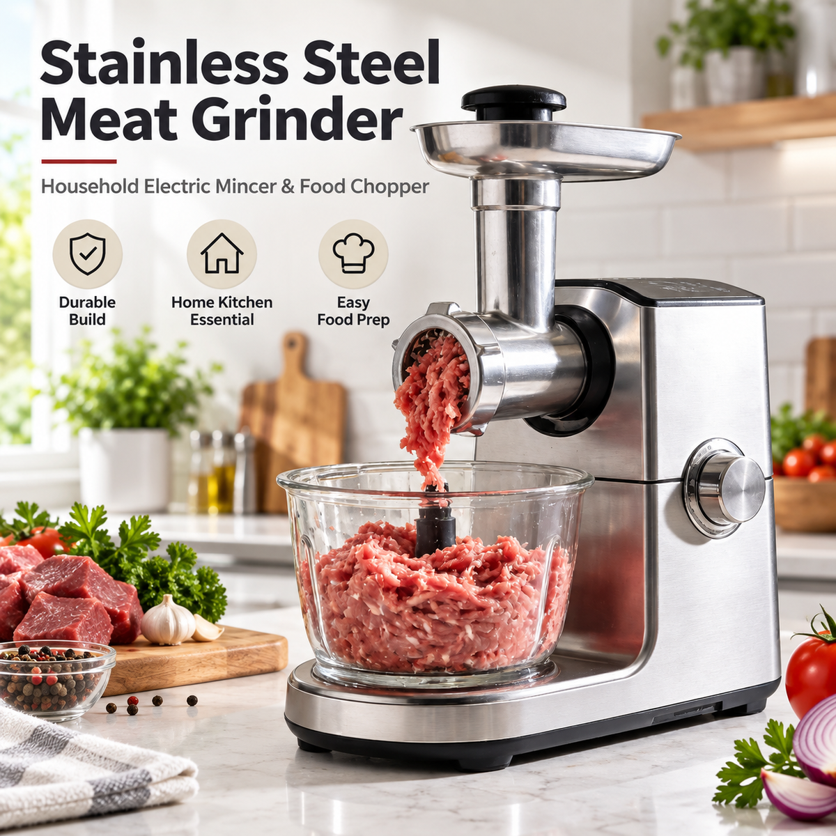 🥩 LESSYUEE Household Electric Meat Grinder ✨ Silent Dual-Speed Meat Mincer & Food Chopper | Stainless Steel Multifunctional Food Processor | Meat, Garlic, Chili & Vegetable Chopping Machine ⚙️