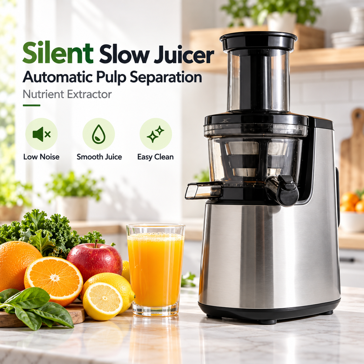 🥤 LESSYUEE Silent Slow Juicer & Nutrient Extractor ✨ Automatic Pulp Separation | Smooth No-Residue Fruit & Vegetable Juicer | Household Multifunctional Juice, Milkshake & Smoothie Maker | Easy-Clean Direct-Drink Design 🍃