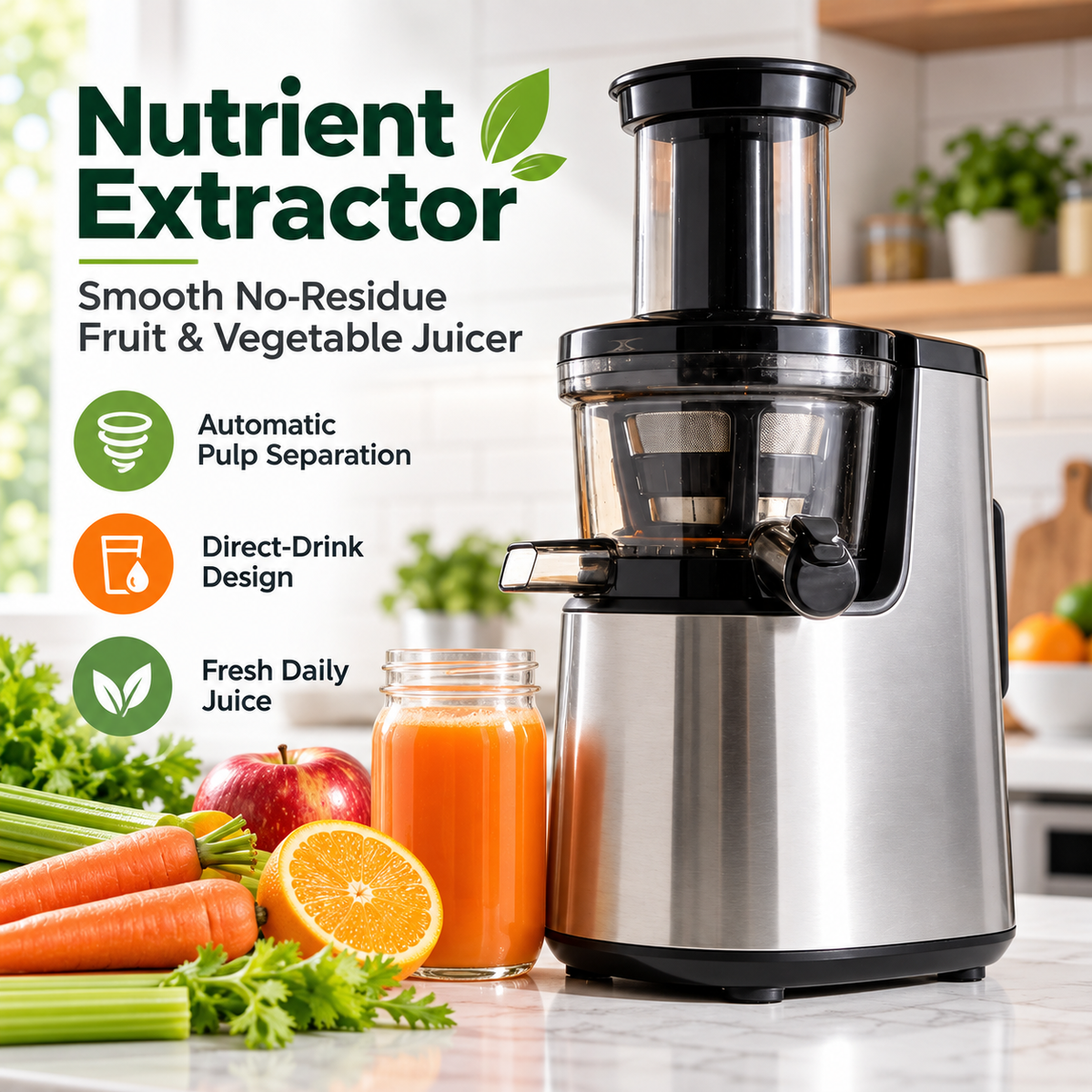 🥤 LESSYUEE Silent Slow Juicer & Nutrient Extractor ✨ Automatic Pulp Separation | Smooth No-Residue Fruit & Vegetable Juicer | Household Multifunctional Juice, Milkshake & Smoothie Maker | Easy-Clean Direct-Drink Design 🍃