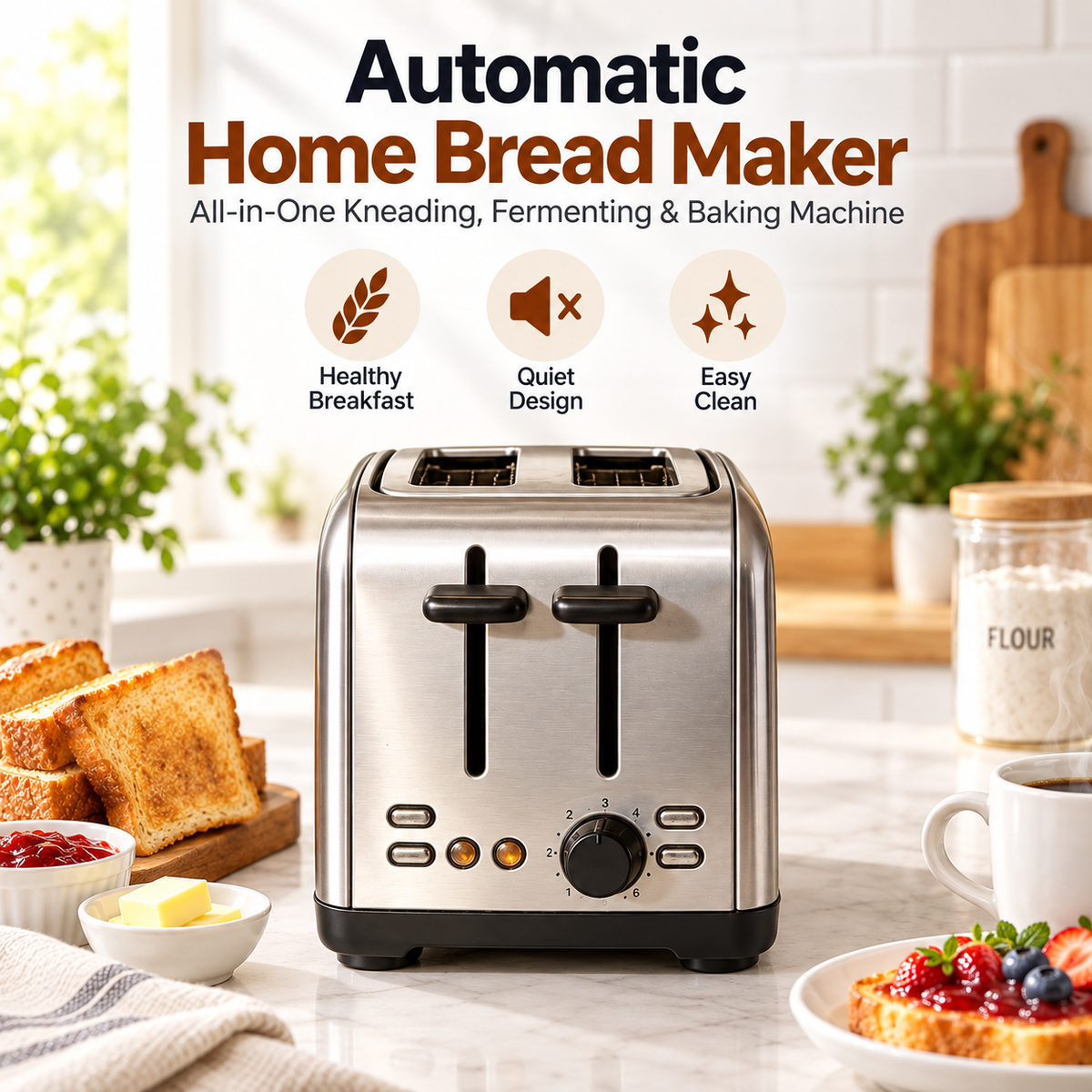 🍞✨ LESSYUEE Automatic Home Bread Maker | All-in-One Kneading, Fermenting & Baking Machine | Multifunctional Bread, Toast, Cake, Yogurt & Jam Maker | Healthy Homemade Breakfast | Quiet, Energy-Saving & Easy-Clean Design 🌟