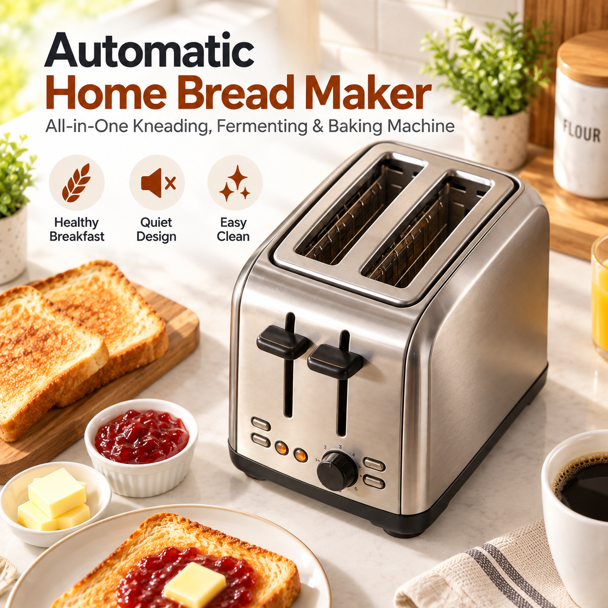 🍞✨ LESSYUEE Automatic Home Bread Maker | All-in-One Kneading, Fermenting & Baking Machine | Multifunctional Bread, Toast, Cake, Yogurt & Jam Maker | Healthy Homemade Breakfast | Quiet, Energy-Saving & Easy-Clean Design 🌟