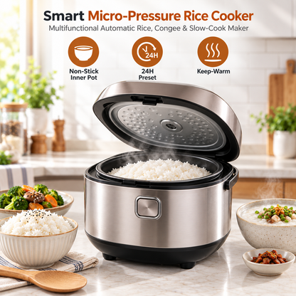 🍚✨ LESSYUEE Smart Micro-Pressure Rice Cooker | Multifunctional Automatic Rice, Congee & Slow-Cook Maker | Non-Stick Inner Pot | 24H Preset & Keep-Warm | Fluffy Firewood-Style Rice for Everyday Home Cooking 💥