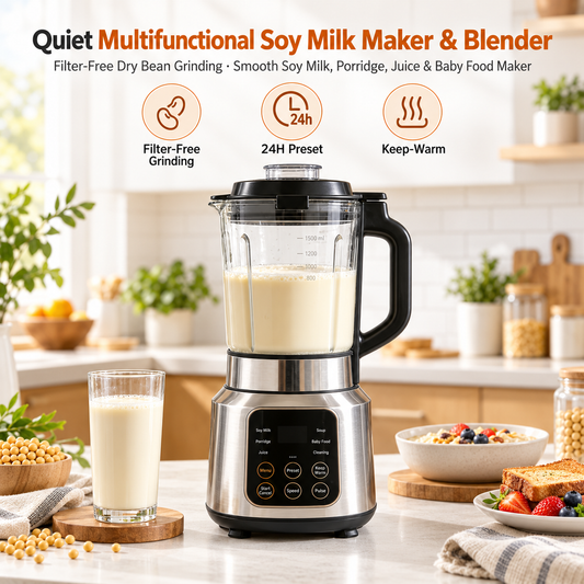 🥛✨ LESSYUEE Quiet Multifunctional Soy Milk Maker & Blender | Filter-Free Dry Bean Grinding | 24H Preset & Automatic Keep-Warm | Smooth Soy Milk, Porridge, Juice & Baby Food Maker | Self-Cleaning Easy-Use Design 🌿