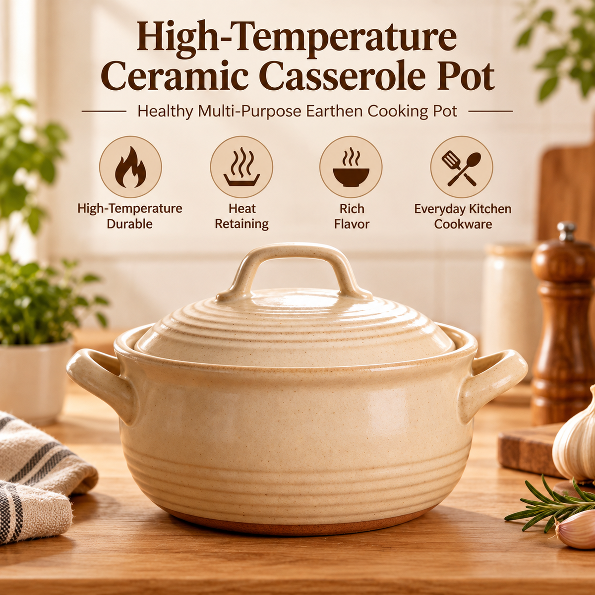 🍲✨ LESSYUEE High-Temperature Ceramic Casserole Pot | Healthy Multi-Purpose Earthen Cooking Pot | Slow Simmer, Stew & Soup Cooker | Heat-Retaining Design for Rich Flavor | Durable Everyday Kitchen Cookware