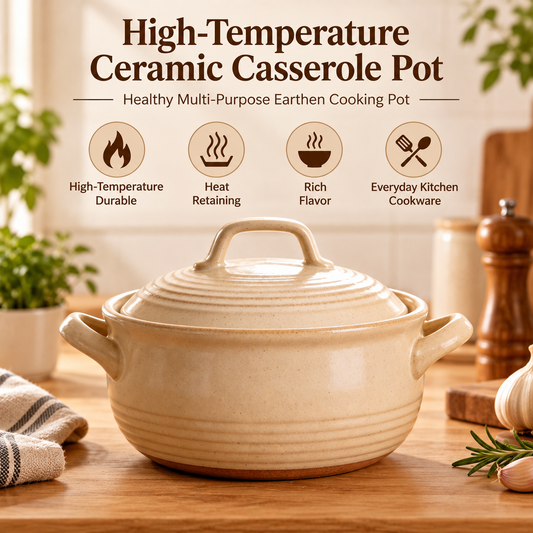 🍲✨ LESSYUEE High-Temperature Ceramic Casserole Pot | Healthy Multi-Purpose Earthen Cooking Pot | Slow Simmer, Stew & Soup Cooker | Heat-Retaining Design for Rich Flavor | Durable Everyday Kitchen Cookware