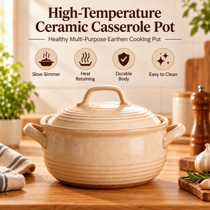 🍲✨ LESSYUEE High-Temperature Ceramic Casserole Pot | Healthy Multi-Purpose Earthen Cooking Pot | Slow Simmer, Stew & Soup Cooker | Heat-Retaining Design for Rich Flavor | Durable Everyday Kitchen Cookware