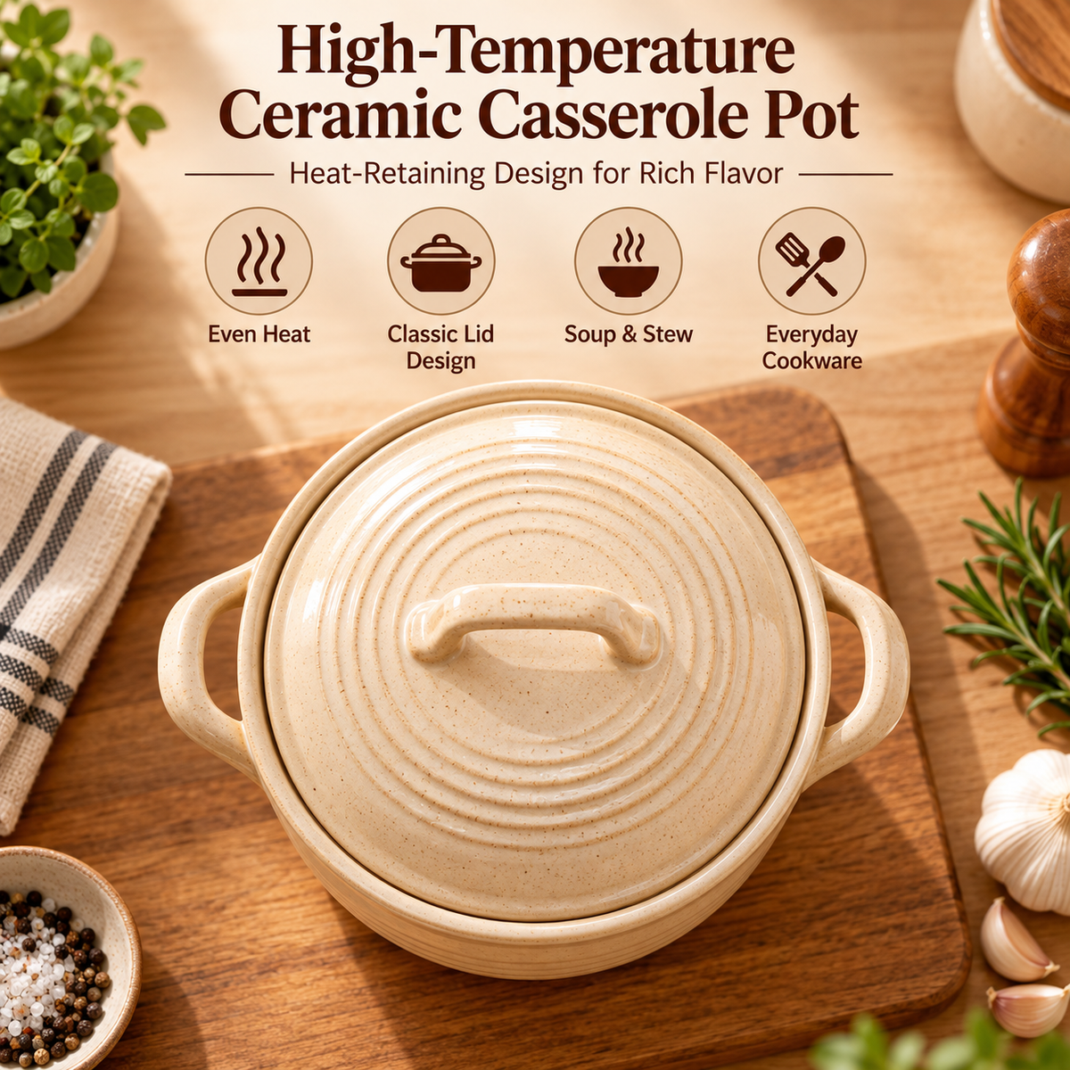 🍲✨ LESSYUEE High-Temperature Ceramic Casserole Pot | Healthy Multi-Purpose Earthen Cooking Pot | Slow Simmer, Stew & Soup Cooker | Heat-Retaining Design for Rich Flavor | Durable Everyday Kitchen Cookware