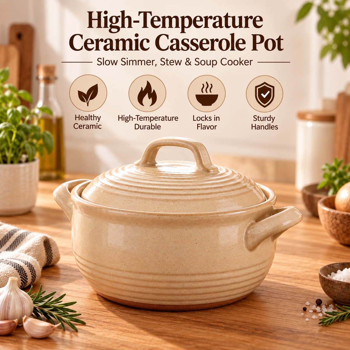 🍲✨ LESSYUEE High-Temperature Ceramic Casserole Pot | Healthy Multi-Purpose Earthen Cooking Pot | Slow Simmer, Stew & Soup Cooker | Heat-Retaining Design for Rich Flavor | Durable Everyday Kitchen Cookware