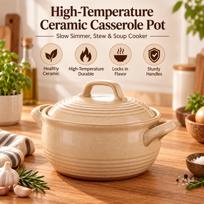 🍲✨ LESSYUEE High-Temperature Ceramic Casserole Pot | Healthy Multi-Purpose Earthen Cooking Pot | Slow Simmer, Stew & Soup Cooker | Heat-Retaining Design for Rich Flavor | Durable Everyday Kitchen Cookware