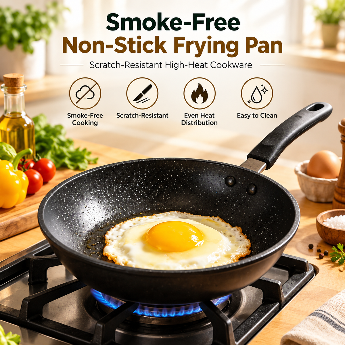 🍳✨ LESSYUEE Smoke-Free Non-Stick Frying Pan | Scratch-Resistant High-Heat Cookware | Even Heat Distribution for Frying, Searing & Stir-Frying | Easy-Clean Pan with Comfortable Anti-Scald Handle