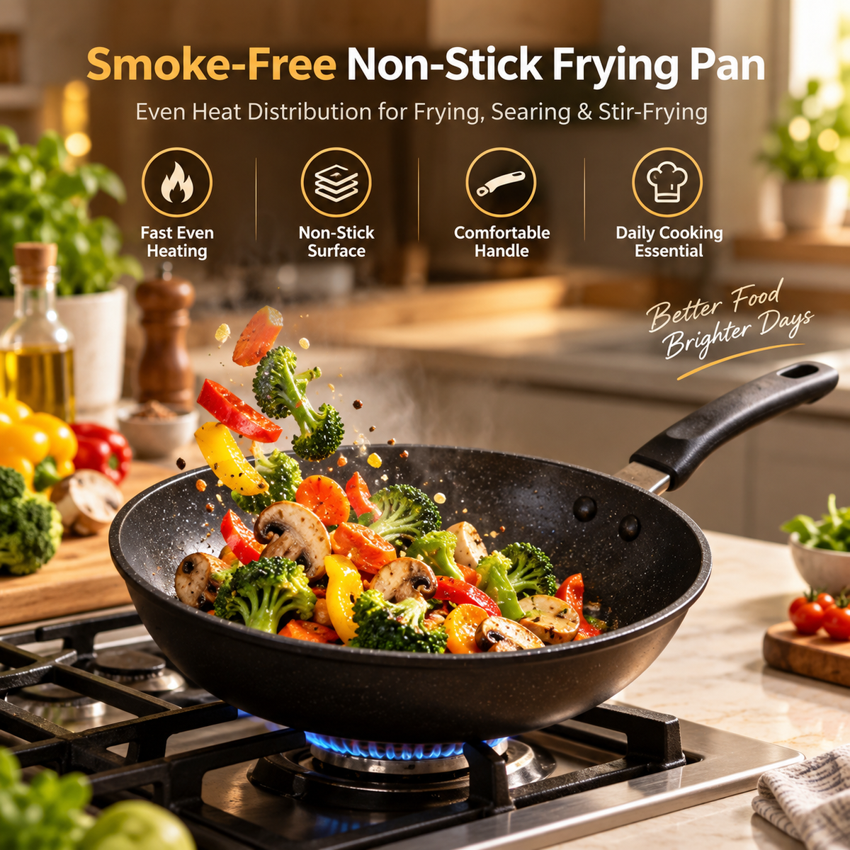 🍳✨ LESSYUEE Smoke-Free Non-Stick Frying Pan | Scratch-Resistant High-Heat Cookware | Even Heat Distribution for Frying, Searing & Stir-Frying | Easy-Clean Pan with Comfortable Anti-Scald Handle