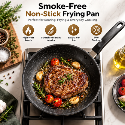 🍳✨ LESSYUEE Smoke-Free Non-Stick Frying Pan | Scratch-Resistant High-Heat Cookware | Even Heat Distribution for Frying, Searing & Stir-Frying | Easy-Clean Pan with Comfortable Anti-Scald Handle