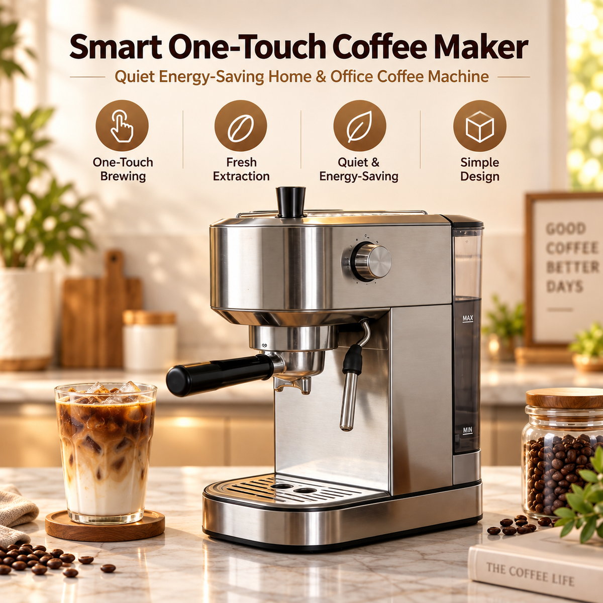 ☕✨ LESSYUEE Smart One-Touch Coffee Maker | Adjustable Brew Strength & Fresh Extraction | Removable Brewing Unit for Easy Cleaning | Quiet Energy-Saving Home & Office Coffee Machine | Simple Beginner-Friendly Design