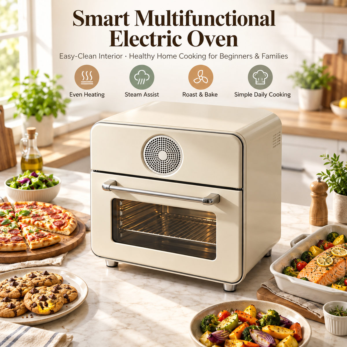🍳✨ LESSYUEE Smart Multifunctional Electric Oven | 360° Hot-Air Convection & Precise Temperature Control | Steam, Bake, Roast & Grill All-in-One | Easy-Clean Interior | Healthy Home Cooking for Beginners & Families