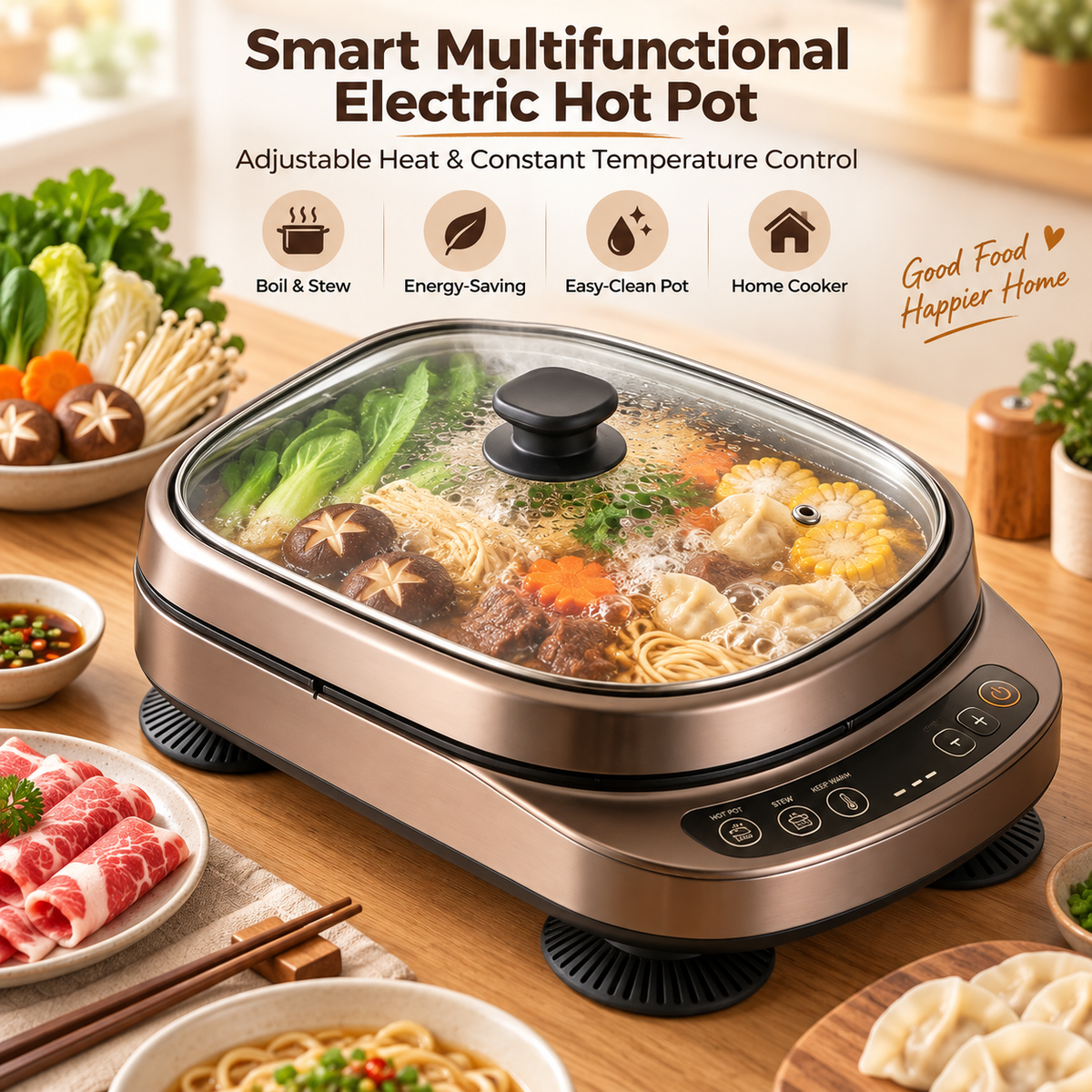 🍲✨ LESSYUEE Smart Multifunctional Electric Hot Pot | Adjustable Heat & Constant Temperature Control | Non-Stick Inner Pot for Frying, Stir-Frying, Boiling & Stewing | Easy-Clean, Quiet & Energy-Saving | Beginner-Friendly Home Cooker