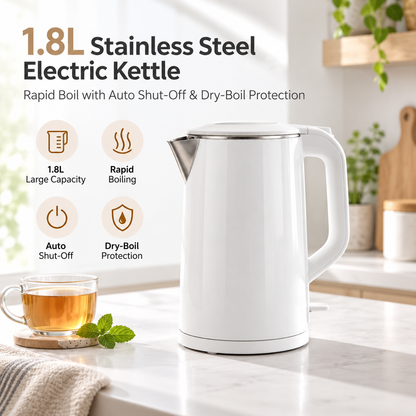 ✨ LESSYUEE 1.8L Stainless Steel Electric Kettle | Rapid Boil with Auto Shut-Off & Dry-Boil Protection | Food-Grade Interior | Heat-Retaining Anti-Scald Design | Quiet, Easy-Clean Everyday Water Boiler
