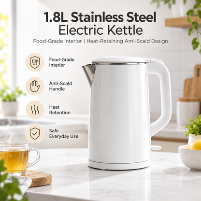 ✨ LESSYUEE 1.8L Stainless Steel Electric Kettle | Rapid Boil with Auto Shut-Off & Dry-Boil Protection | Food-Grade Interior | Heat-Retaining Anti-Scald Design | Quiet, Easy-Clean Everyday Water Boiler