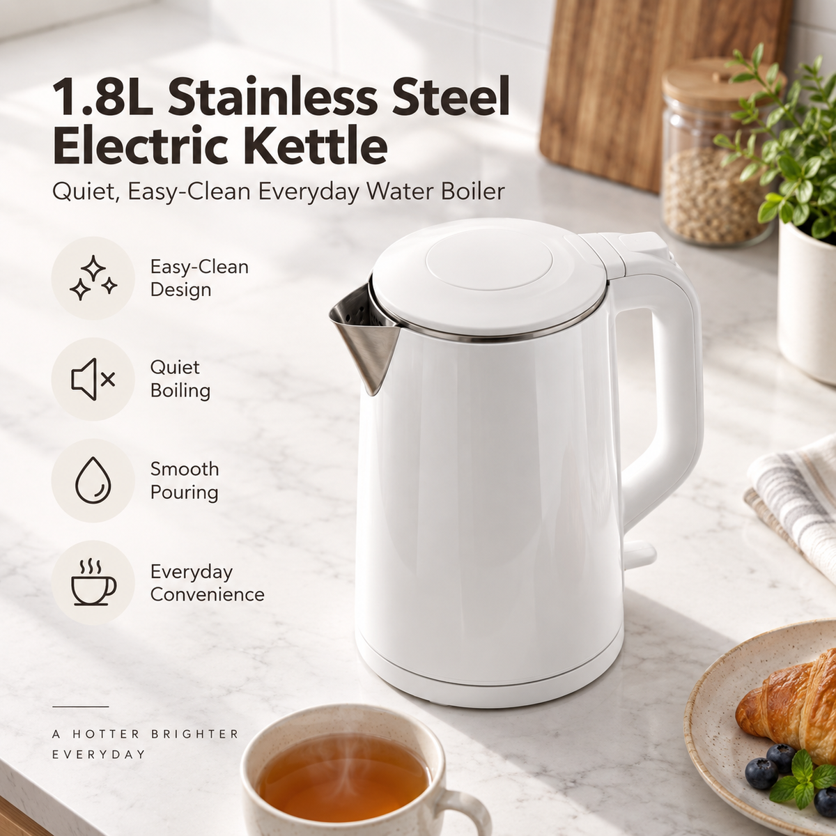 ✨ LESSYUEE 1.8L Stainless Steel Electric Kettle | Rapid Boil with Auto Shut-Off & Dry-Boil Protection | Food-Grade Interior | Heat-Retaining Anti-Scald Design | Quiet, Easy-Clean Everyday Water Boiler