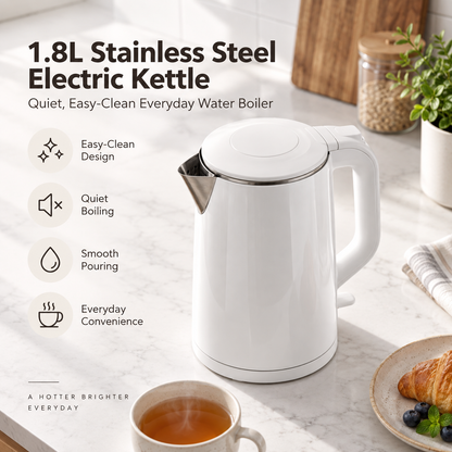 ✨ LESSYUEE 1.8L Stainless Steel Electric Kettle | Rapid Boil with Auto Shut-Off & Dry-Boil Protection | Food-Grade Interior | Heat-Retaining Anti-Scald Design | Quiet, Easy-Clean Everyday Water Boiler