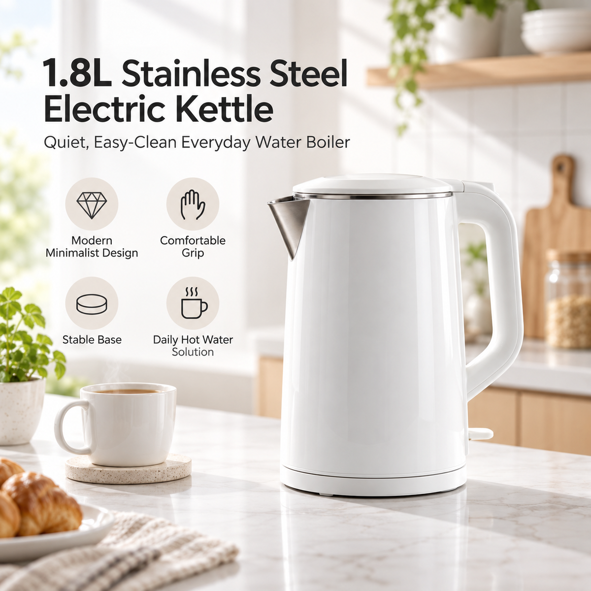 ✨ LESSYUEE 1.8L Stainless Steel Electric Kettle | Rapid Boil with Auto Shut-Off & Dry-Boil Protection | Food-Grade Interior | Heat-Retaining Anti-Scald Design | Quiet, Easy-Clean Everyday Water Boiler