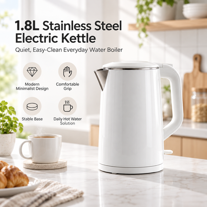 ✨ LESSYUEE 1.8L Stainless Steel Electric Kettle | Rapid Boil with Auto Shut-Off & Dry-Boil Protection | Food-Grade Interior | Heat-Retaining Anti-Scald Design | Quiet, Easy-Clean Everyday Water Boiler
