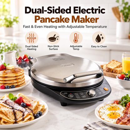 🥞✨ LESSYUEE Dual-Sided Electric Pancake Maker | Fast & Even Heating with Adjustable Temperature | Non-Stick Breakfast & Snack Cooker | Compact Easy-Clean Design for Pancakes, Crepes, Eggs & Everyday Home Cooking 🌿