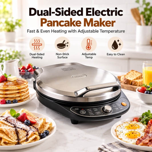 🥞✨ LESSYUEE Dual-Sided Electric Pancake Maker | Fast & Even Heating with Adjustable Temperature | Non-Stick Breakfast & Snack Cooker | Compact Easy-Clean Design for Pancakes, Crepes, Eggs & Everyday Home Cooking 🌿
