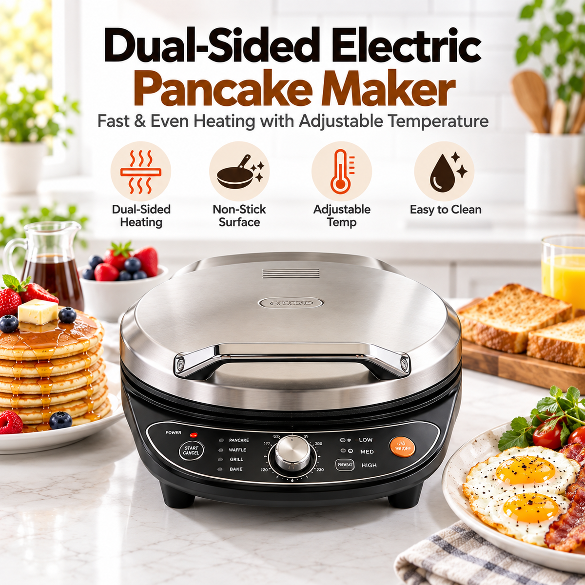 🥞✨ LESSYUEE Dual-Sided Electric Pancake Maker | Fast & Even Heating with Adjustable Temperature | Non-Stick Breakfast & Snack Cooker | Compact Easy-Clean Design for Pancakes, Crepes, Eggs & Everyday Home Cooking 🌿