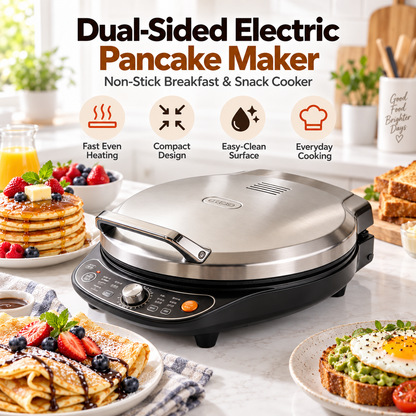 🥞✨ LESSYUEE Dual-Sided Electric Pancake Maker | Fast & Even Heating with Adjustable Temperature | Non-Stick Breakfast & Snack Cooker | Compact Easy-Clean Design for Pancakes, Crepes, Eggs & Everyday Home Cooking 🌿